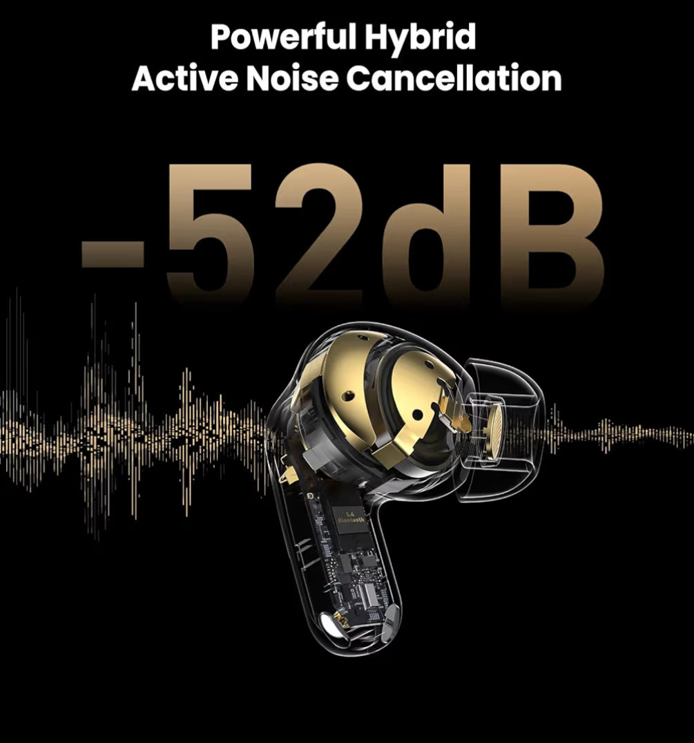 NC20 Active Noise Cancelling Wireless Earbuds, LDAC Hi-Res Sound Bluetooth, 80H Playtime, Dual Pairing, 32 EQ via App, IPX8 Waterproof - Wireless Charging Case