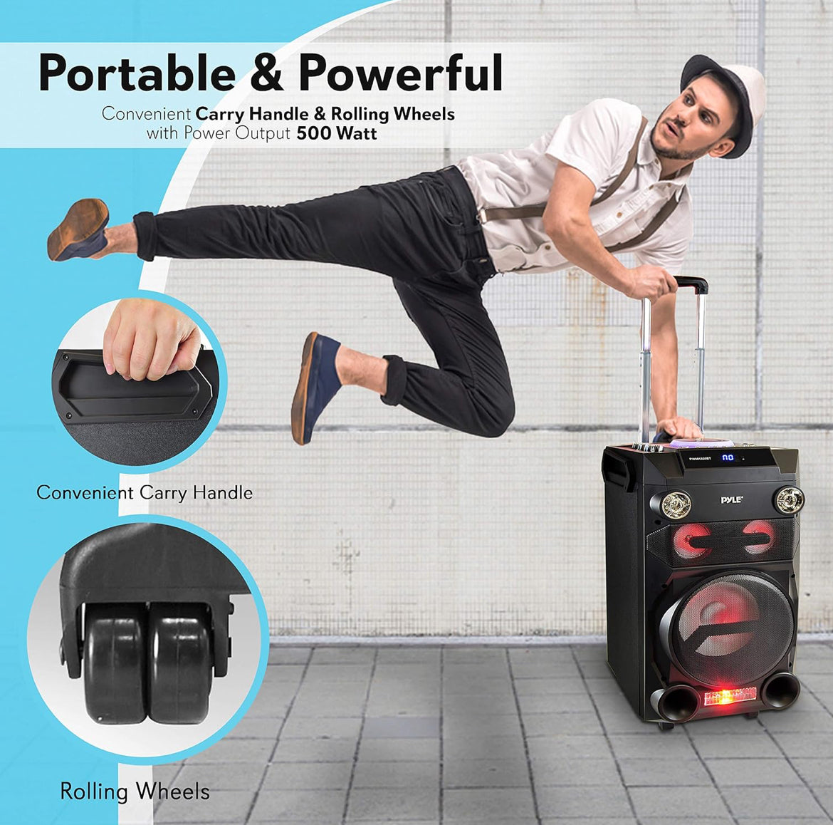 Draagbare Koordlose Bluetooth Karaoke PA-luidspreker - 8'' Subwoofer Klankstelsel met DJ-ligte, Herlaaibare Battery, FM Radio, USB / Mikro SD Leser, Mikrofoon, Afstandbeheer