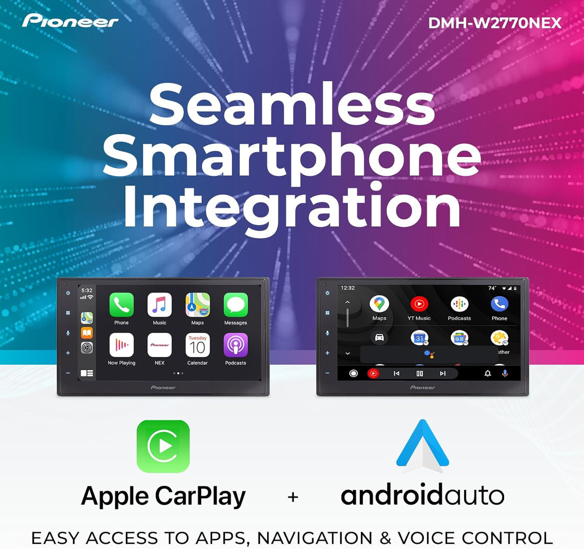 Pioneer 6.8" Capacitive Touchscreen Double Din Car StereoDigital Multimedia Receiver, Wireless Apple CarPlay & Android Auto, Bluetooth, Backup Camera, FLAC, Short Chassis, HD Radio
