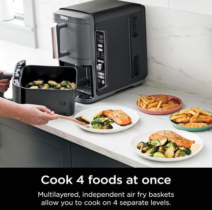Ninja Air Fryer, 10QT DoubleStack XL 2-mandjie, Kompakte Ontwerp, Gaarmaak 5lb Heel Hoender, Voer Tot 8 Mense, 6-in-1 Air Fryer - Grys, SL401