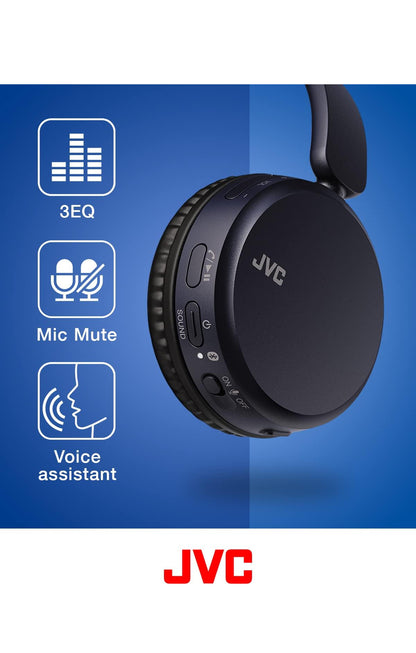 JVC Diepbas Draadlose Koptelefoon, Bluetooth 5.2, Ingeboude EQ (Bas/Helder/Normaal), Multi-puntverbinding, Stemassistent-versoenbaar, 35 Uur Batterylewe - HAS36WB (Swart)