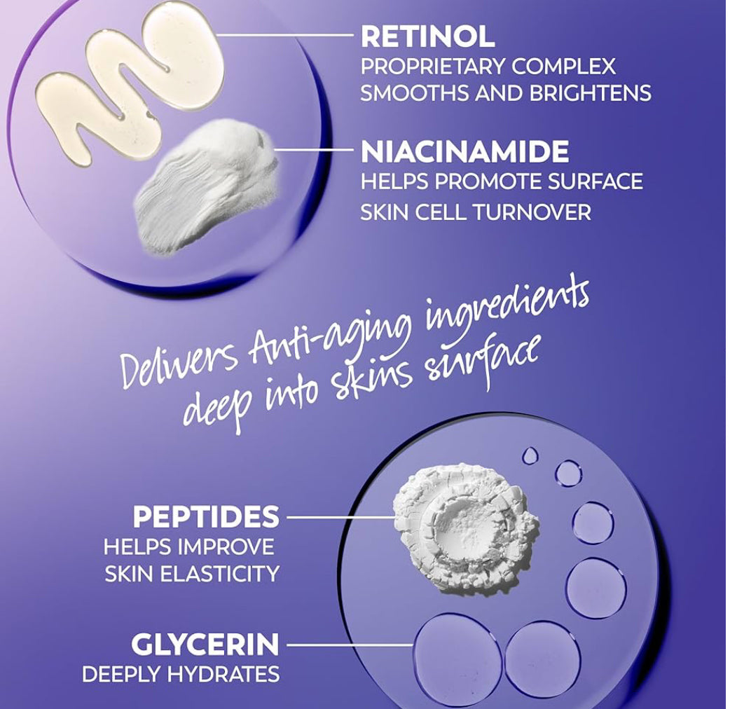 Olay Retinol 24 Gesigbevogtiger, Anti-Veroudering Nagroom Anti-Rimpel Velversorging (1.7 oz) & Proefgrootte Retinol Reinigingssmeltes - (12 st)