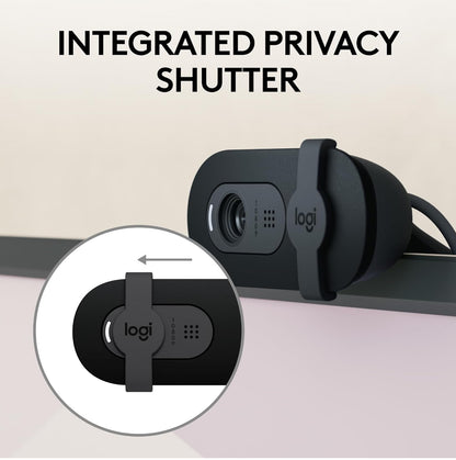 Logitech Brio 101 Full HD 1080p Webkamera vir Vergaderings, Stroom, Rekenaar, Skootrekenaar, PC - Ingeboude Mikrofoon, Luik, USB-A, Teams, Zoom - Swart