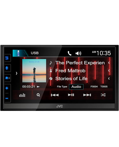 JVC KW-M780BT Apple CarPlay Android Auto Digitale Mediaspeler, Dubbel Din, 6.8 Duim LCD-raakskerm, AM/FM, Bluetooth, MP3-speler, USB-poort, iDatalink Maestro, SiriusXM, Klas D-versterker, Motorradio