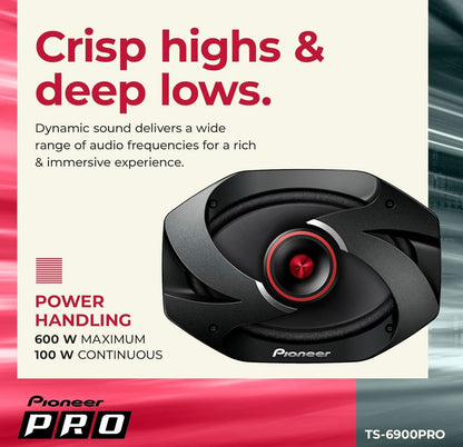 Pioneer TS-6900PRO, 2-rigting-motorluidsprekers, Volreeks, Helder Klankgehalte, Maklike Installasie en Verbeterde Basreaksie, 6” x 9” Luidsprekers