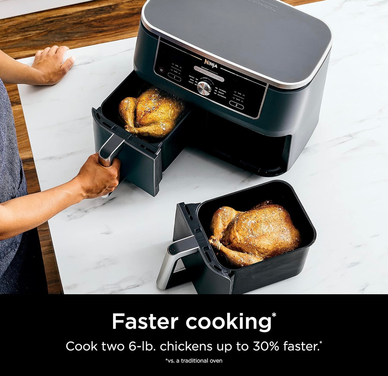 Ninja DZ401 Foodi 10 Quart 6-in-1 DualZone XL 2-Basket Air Fryer with 2 Independent Frying Baskets -  Grey