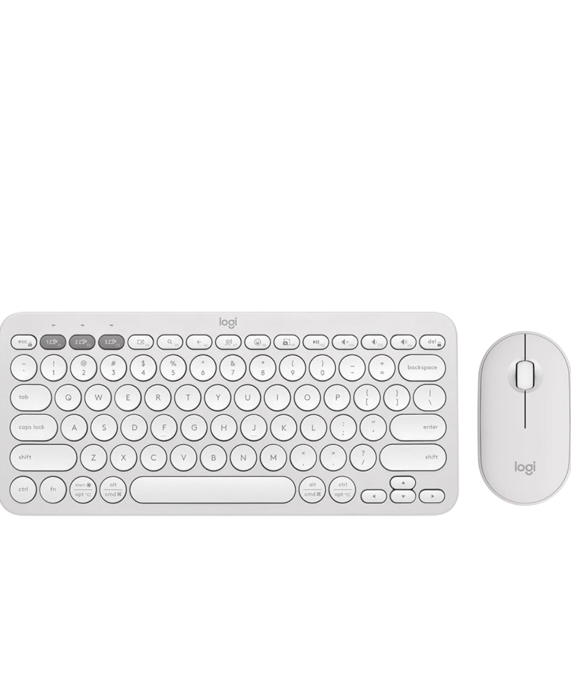 Logitech Pebble 2 Combo, Draadlose Sleutelbord en Muis, Stil en Draagbaar, Aanpasbaar, Logi Bolt, Bluetooth, Maklik-Skakel vir Windows, macOS, iPadOS, Chrome - Tonale Wit