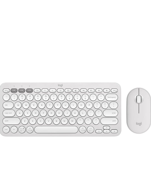 Logitech Pebble 2 Combo, Draadlose Sleutelbord en Muis, Stil en Draagbaar, Aanpasbaar, Logi Bolt, Bluetooth, Maklik-Skakel vir Windows, macOS, iPadOS, Chrome - Tonale Wit