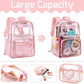 Girls Clear Backpack,2 PCS Large Backpacks Set,Heavy Duty Bookbag Stadium Approved Daypack Transparent Women Bag See Through Daypack for Kids Elementary Middle School Students Teens Sport Pink