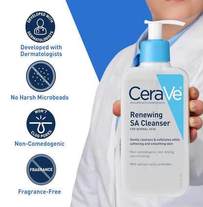 CeraVe Renewing Salicylic Acid Cleanser, geformuleer met hialuroonsuur, niasinamied en seramiede, nie-komedogeen en sonder geur (473 ml)