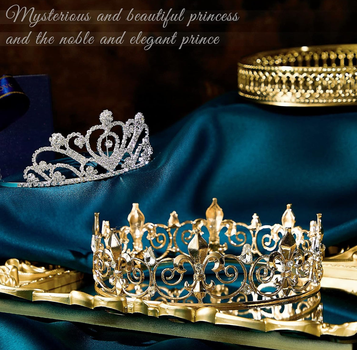 2 Stuks Tuiskeer Koning Kroon Metaal Kristal Koninklike Tiara Kroon vir Mans Vroue Bruidegom Bruid Prinses Trou Halloween