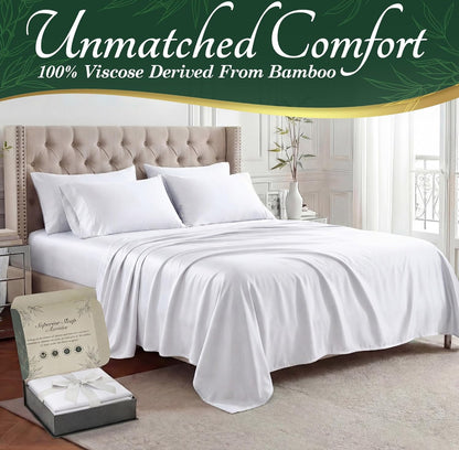 DECOLURE 100% Viscose Derived from Bamboo Sheets King Size - Luxury 6 Pc Naturally Cooling Sheets, Ultra Soft Bed Set - Deep 17" Pockets, Durable Double Stitching, Oeko Tex Standard (White)