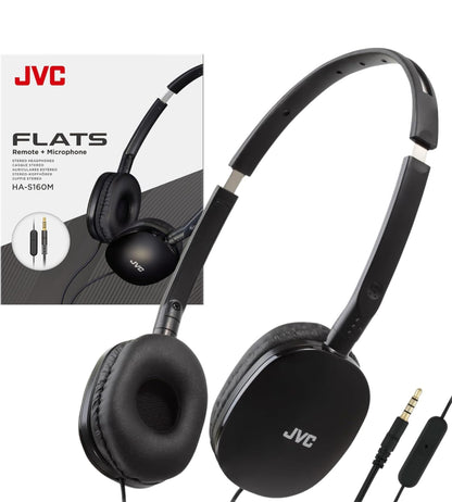 JVC Flats Oor-op-Oor Bedrade Oorfone - Plat Opvoubare Ontwerp - 30mm Drywer vir Kragtige Klank - Sagte Oorkussings vir Gemak – Staalkopband - Liggewig en Draagbaar - PC/Skootrekenaar/Spel - 3.5mm Slank Prop