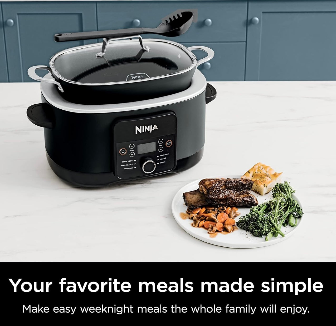 Ninja MC1010 Foodi PossibleCooker PLUS - Sous Vide & Rysrys 6-in-1 Multikoker, met 8.5 Liter, Stadige Koker, Nederlandse Oond & Meer, Glasdeksel & Geïntegreerde Lepel, Kleefvry, Oondvaste Pot tot 260°C, Swart