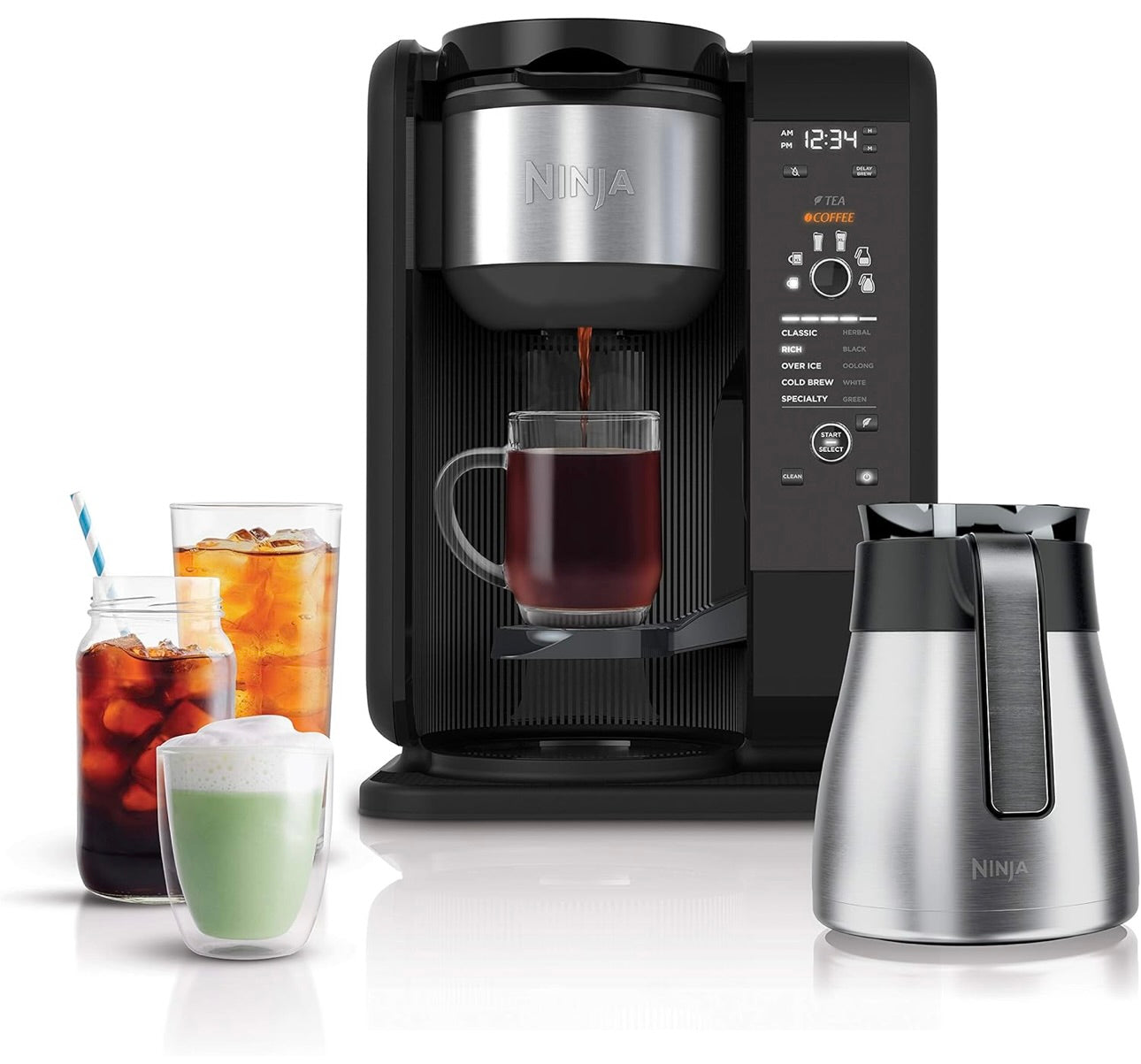 Ninja Hot and Cold Brewed System, Tea & Coffee Maker, with Auto-iQ 50 oz Thermal Carafe (Black) CP307