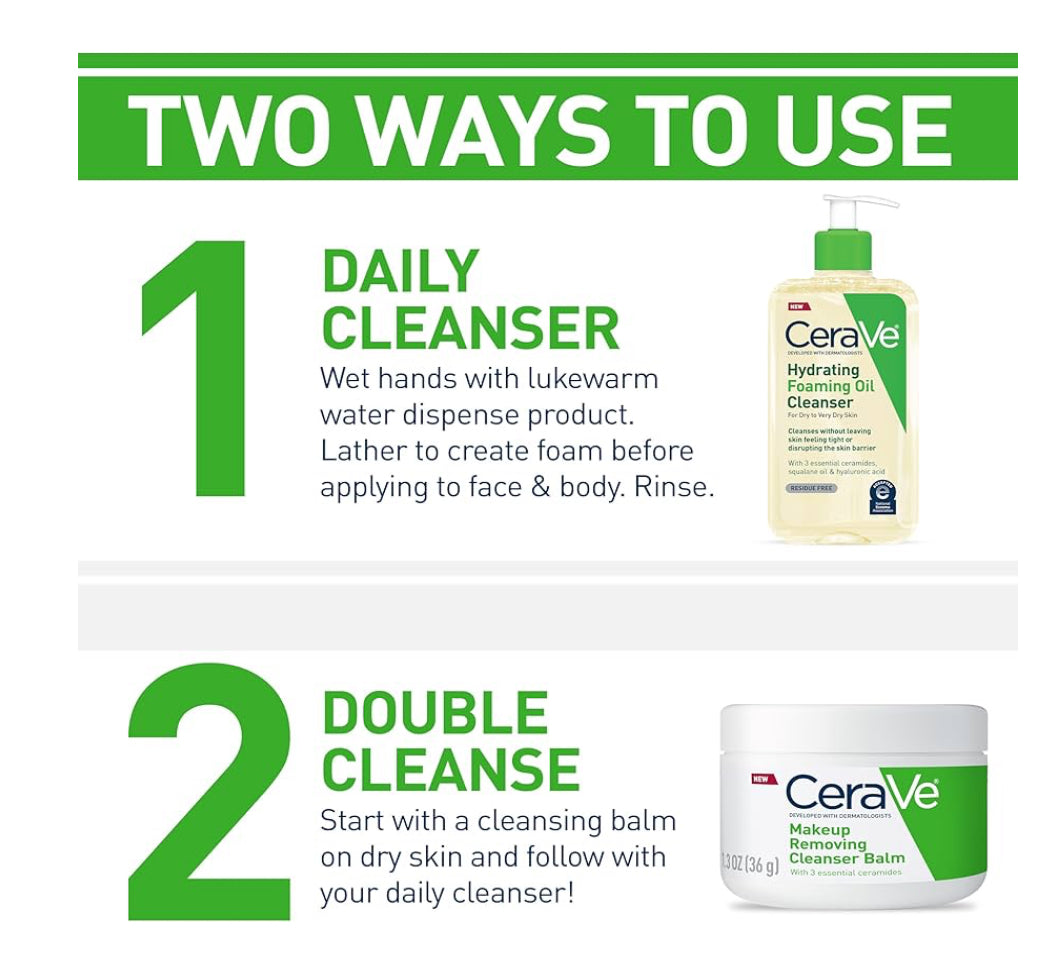CeraVe Hydrating Foaming Oil Cleanser, Moisturizing Cleanser for Face & Body, Squalane Oil + Hyaluronic Acid For Dry to Very Dry Skin (8 FL Oz)