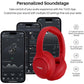 HT2 Hybrid Active Noise Cancelling Headphones, Wireless Over Ear Bluetooth Headset, 60H Playtime - Red