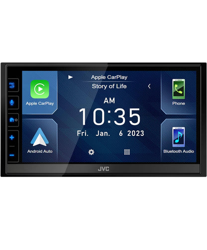 JVC KW-M780BT Apple CarPlay Android Auto Digitale Mediaspeler, Dubbel DIN, 6.8 Duim LCD-raakskerm, AM/FM, Bluetooth, MP3-speler, USB-poort, iDatalink Maestro, SiriusXM, Klas D Versterker, Motorradio