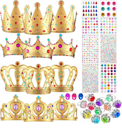 12 STKS Skuim Prinses Tiaras Kroon vir Kinders 928 Stukke Juweel Plakkers 12 Juweel Ringe Handwerk Maakstelle Verjaarsdagpartytjie Gunste