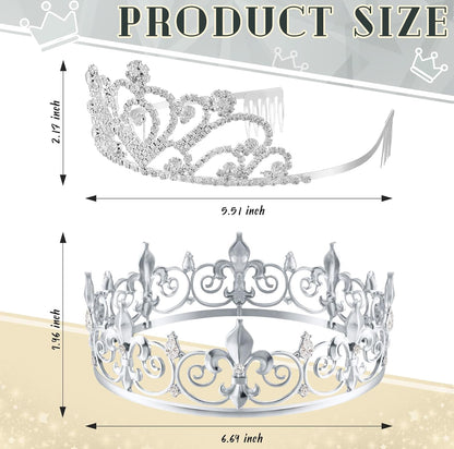 2 Stuks Homecoming King Kroon Metaal Kristal Koninklike Tiara Kroon vir Mans Vroue Bruidegom Bruid Prinses Trou Halloween