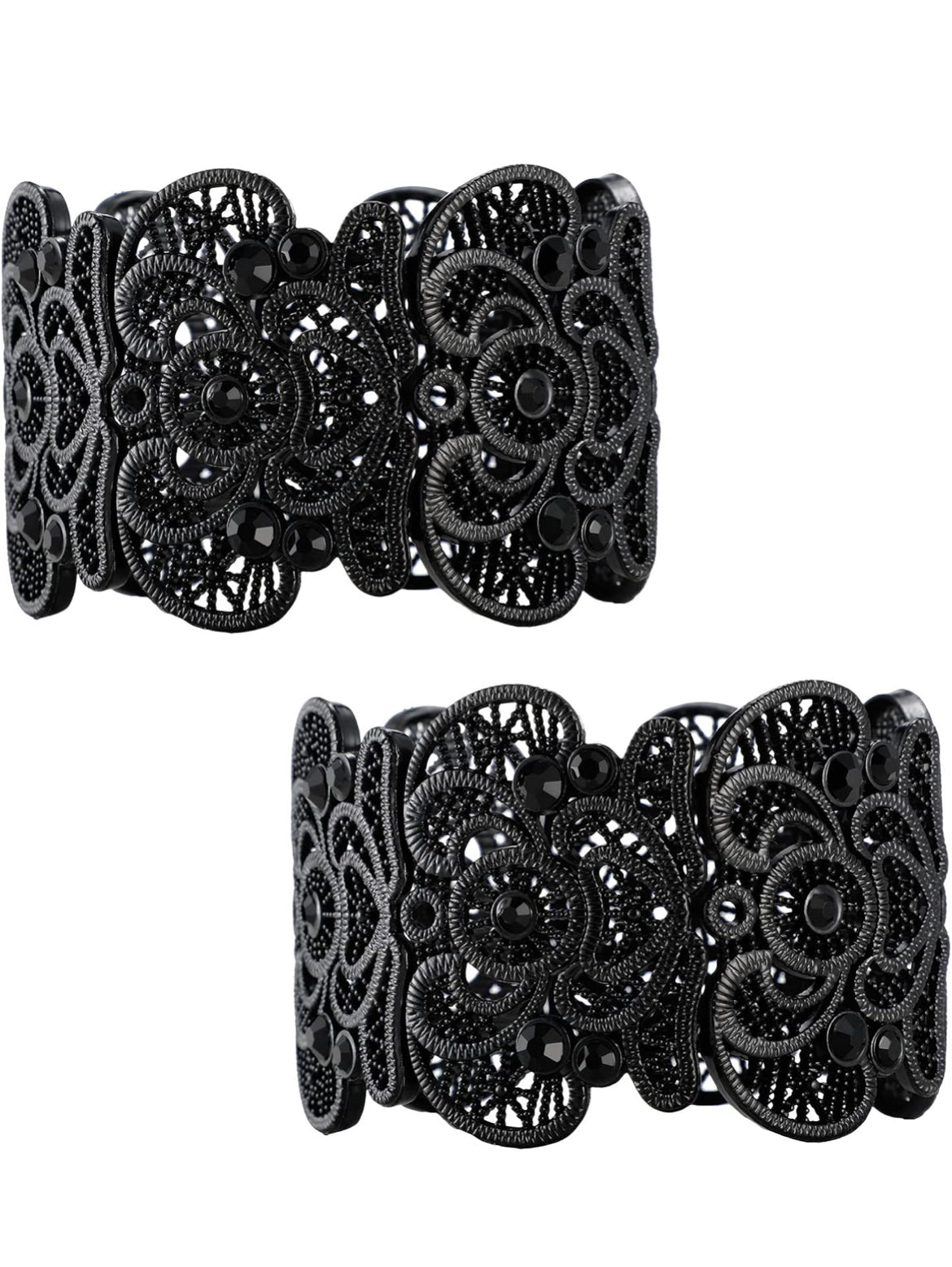 2 Stuks Swart Armband vir Vroue Gotiese Vintage Filigree Juweliersware Damesboeie Armbande Boheemse Kant Armband Kant Manchet Armband Wye Rek Strass Stelling