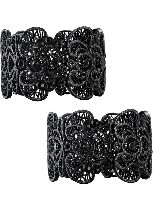 2 Stuks Swart Armband vir Vroue Gotiese Vintage Filigree Juweliersware Damesboeie Armbande Boheemse Kant Armband Kant Manchet Armband Wye Rek Strass Stelling