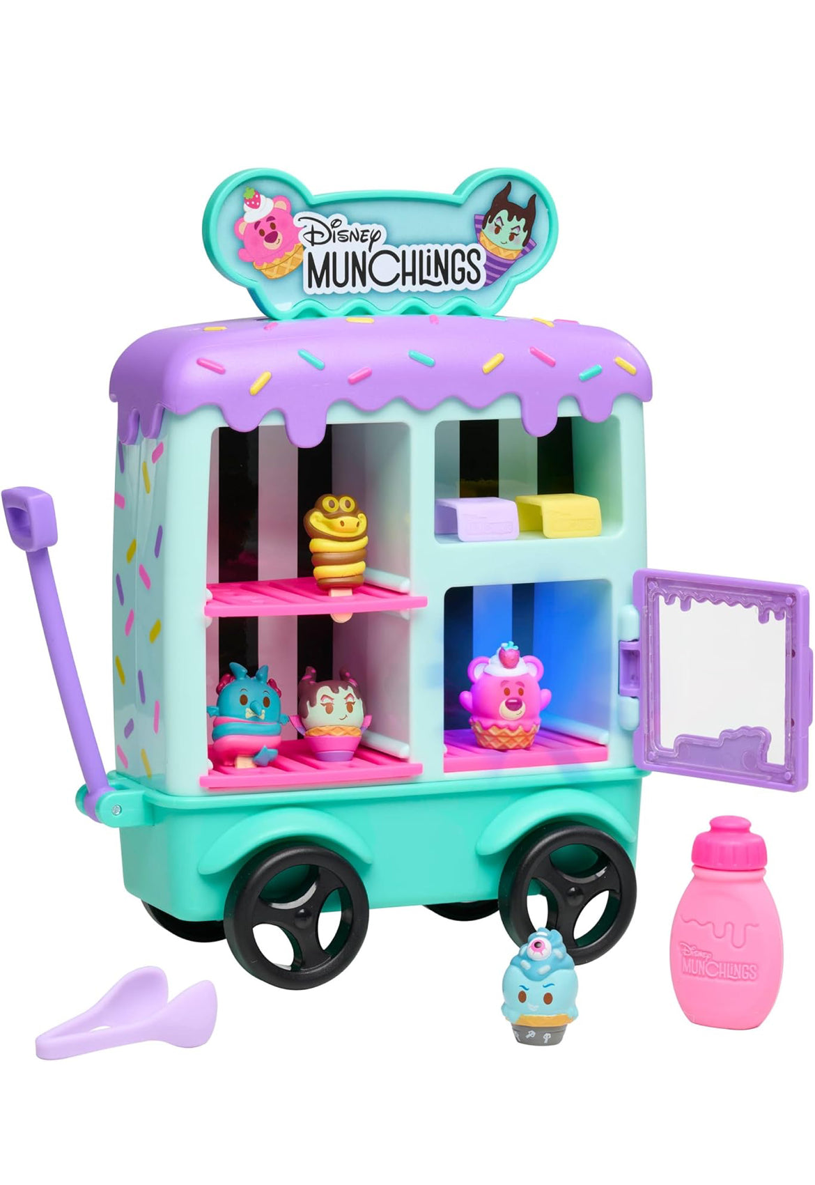 Just Play Disney Munchlings Ice Cream Cart (13-Piece) Color Change Figure Playset - Kids Toys for Ages 3 Up