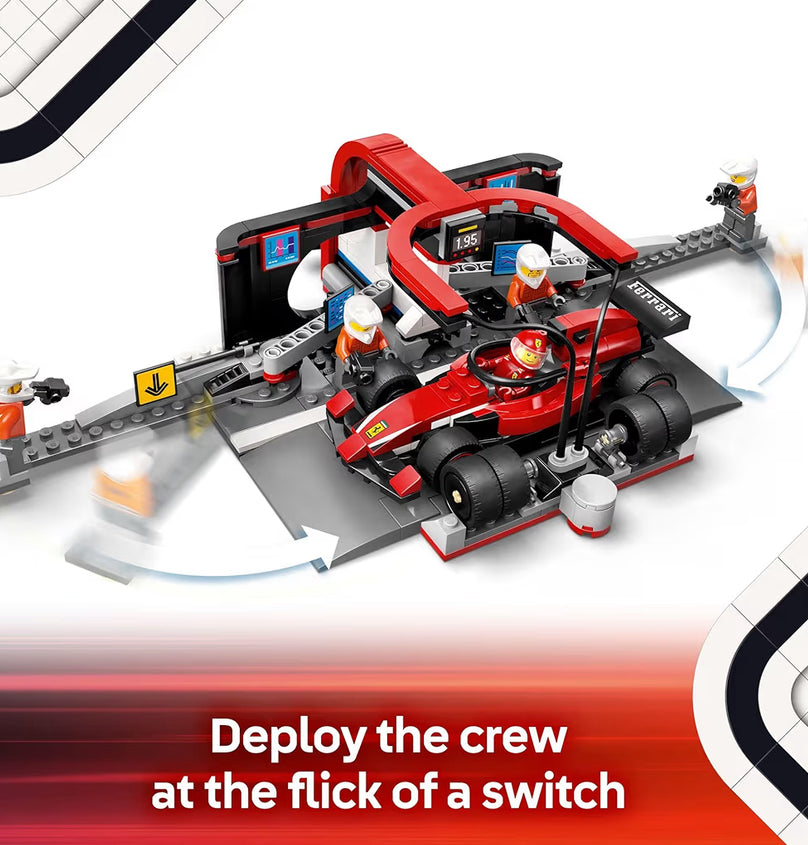 LEGO City F1 Kuipstop & Kuiperspan met Ferrari-motor speelding - Modelrenboustel F1-versamelaarstuk