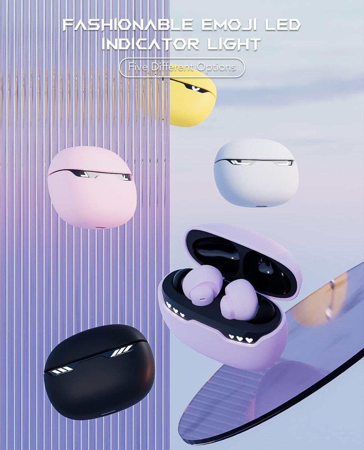 Black Shark Wireless Earbuds w/ LED Light, 45ms Ultra Low Latency - IPX5 Waterproof - Purple