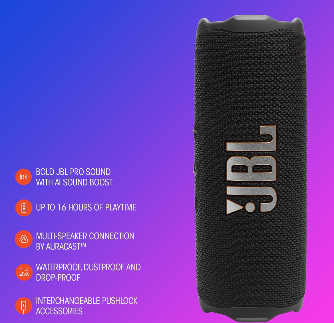 JBL Flip 7 - Portable Waterproof and Drop-Proof Speaker with Interchangeable Accessories (Red)