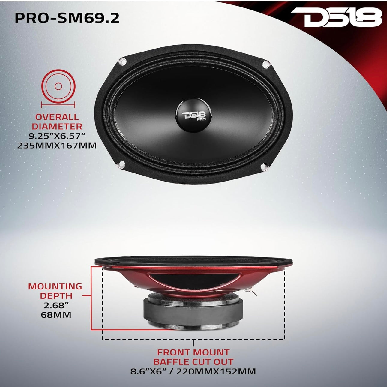 DS18 PRO-SM69.2 6x9 Shallow Water Resistant Cone Mid-Range Loudspeaker (1 Speaker)