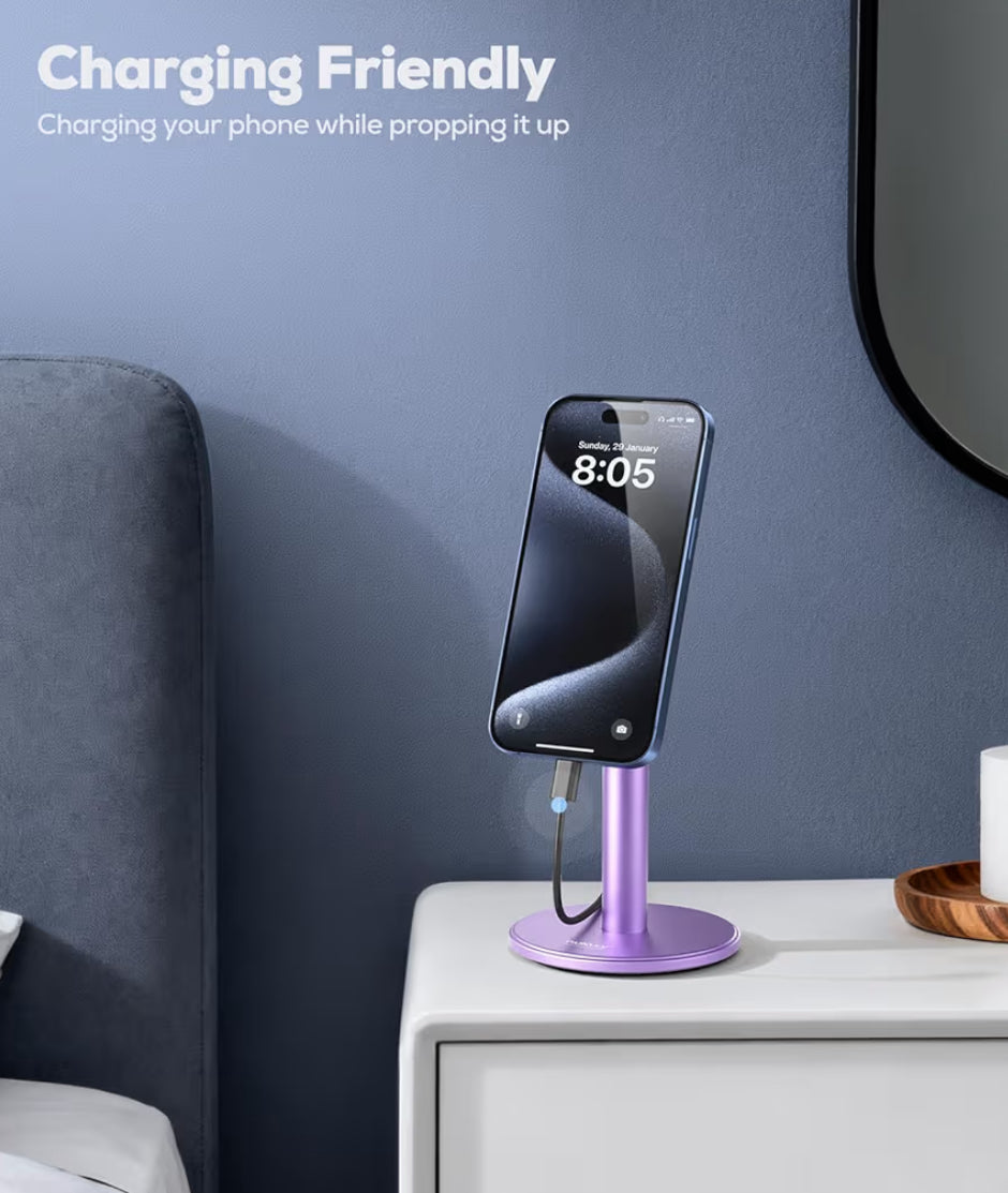 Magnetiese Vol-Aluminium Foonstaander, 360° Draaibaar vir Lessenaar met Metaalring, Verstelbare Houer met MagSafe-Omhulsel - Pers