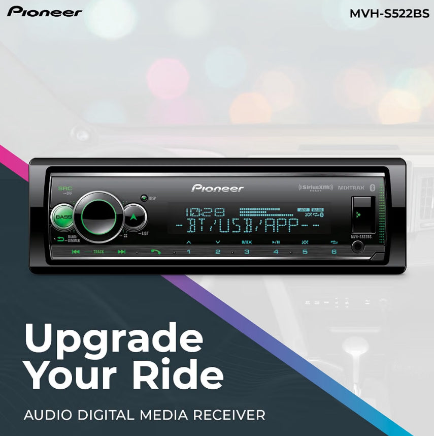 Pioneer Single Din Car Stereo w/ Bluetooth, USB, AM/FM Radio Digital Media Receiver, SiriusXM, Color Change, 50W x 4 Output, 13-Band EQ, iPhone/Android Compatible, Hi-Volt RCA Preouts