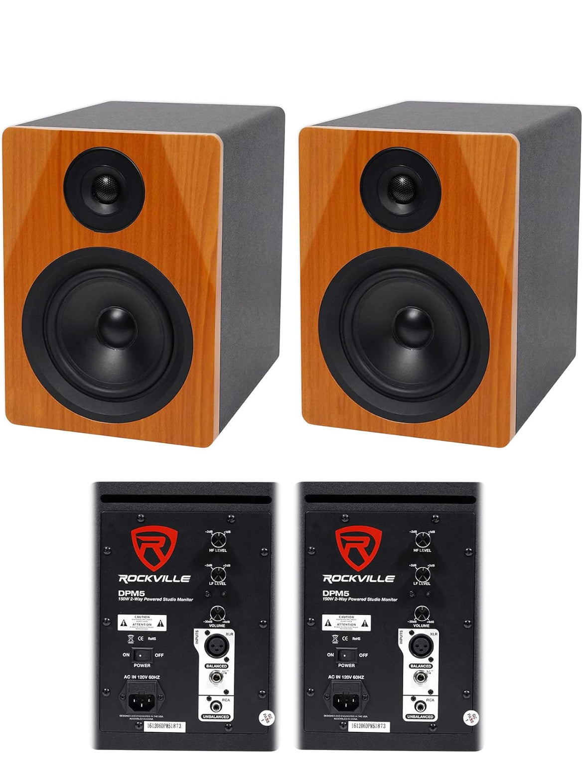 Rockville (2) DPM5C Dual Powered 5.25" 300 Watt Active Studio Monitor Speakers