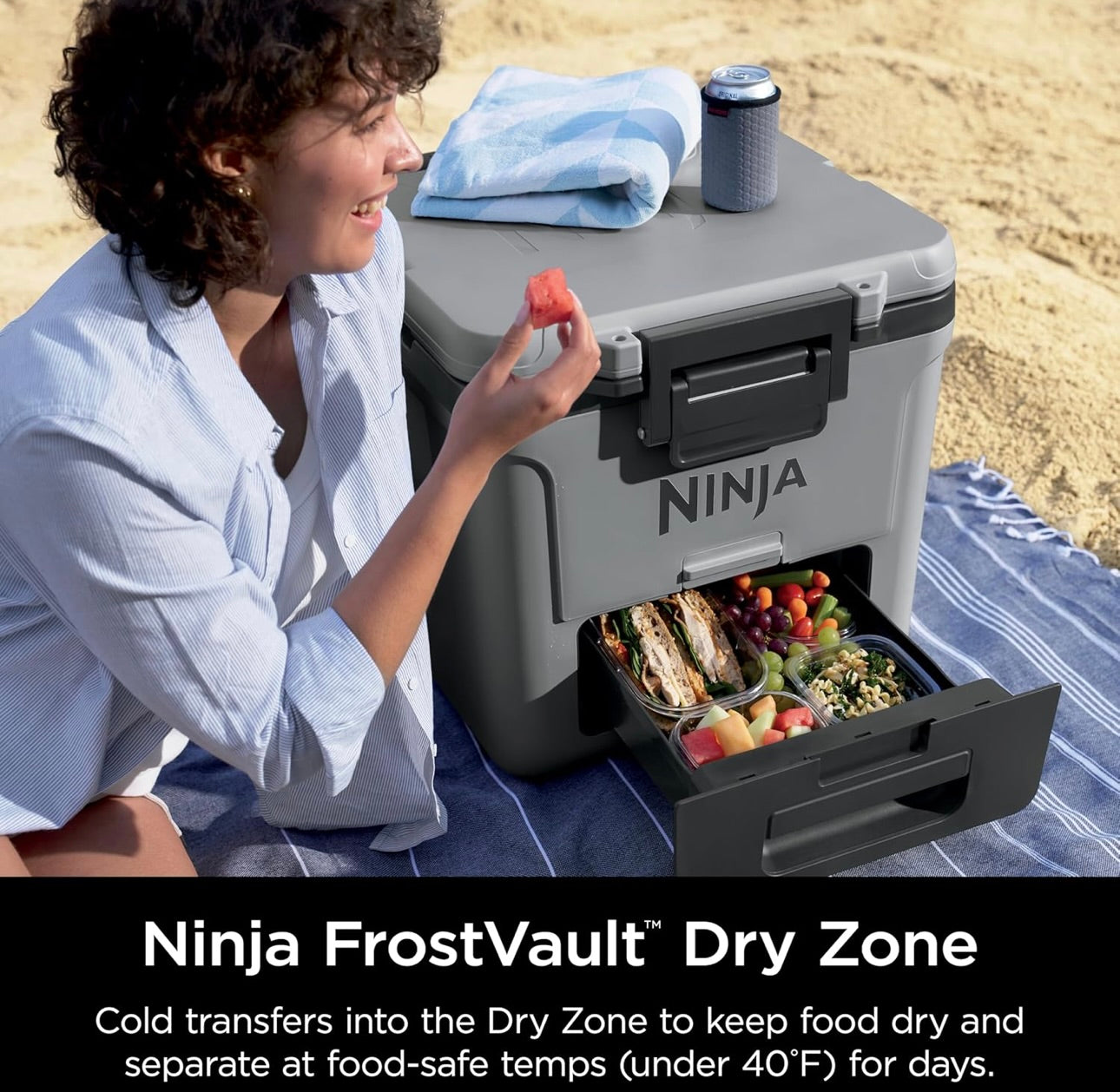 Ninja Cooler FrostVault 30QT-koeler met wiele – geïsoleer met Temp Dry-bergingslaai hou ys dae lank koud – State Gray