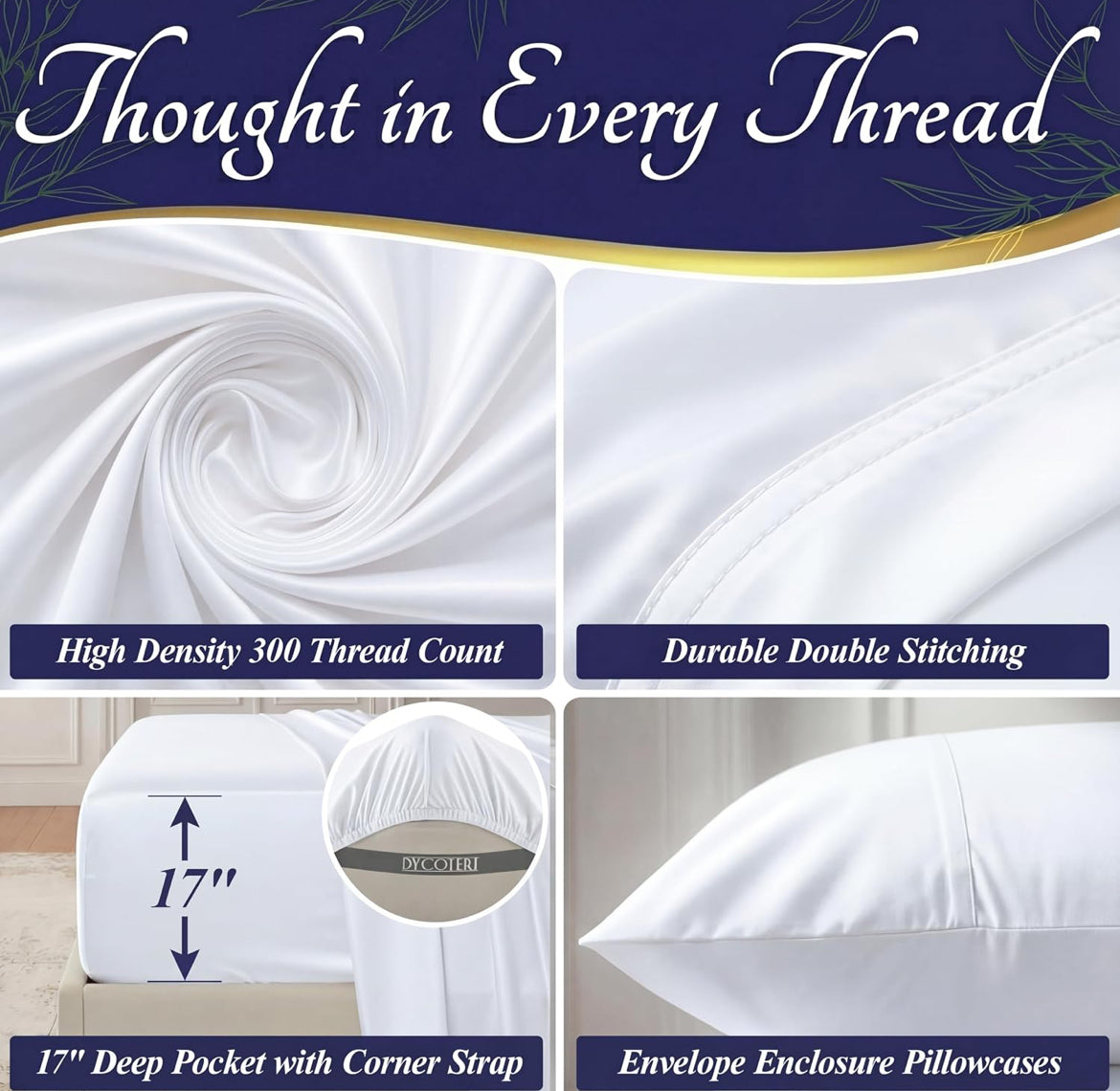 DECOLURE 100% Viscose Derived from Bamboo Sheets Queen Size - Luxury 4 Pc Naturally Cooling Sheets, Ultra Soft Bed Set - Deep 17" Pockets, Durable Double Stitching, Oeko Tex Standard (White)