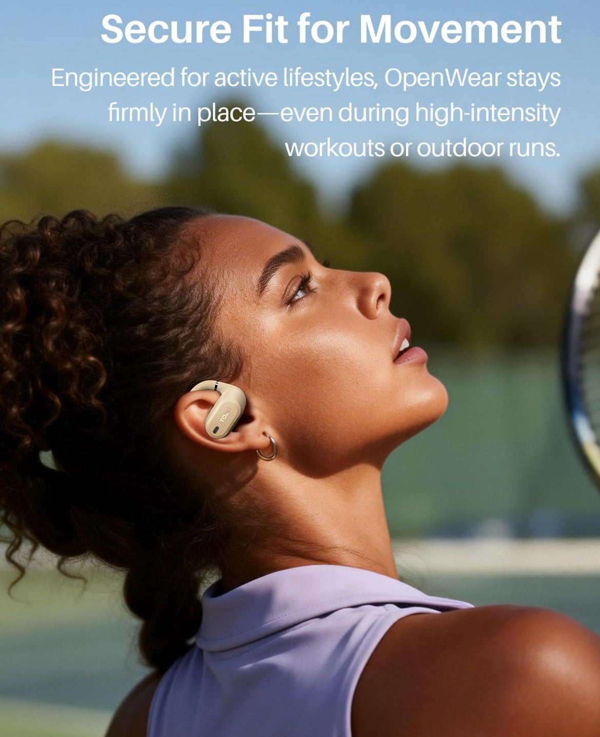 OpenWear Open Ear Headphones, Adjustable Ear Hooks, Ultra Comfort, Bass Bluetooth Headphones 5.4 with Smart Digital Display (Khaki)