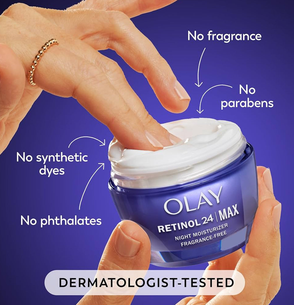 Olay Retinol Gesigbevogtiger, 24 MAX Anti-Veroudering Nagroom Teenplooie Velversorging (48g) & Proefgrootte Retinol Reinigingssmelte (12 stuks)