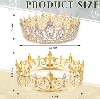 2 STUKS Tuisblad Koning Kroon Metaal Kristal Koninklike Tiara Kroon vir Mans Vroue Bruidegom Bruid Prinses Trou Halloween