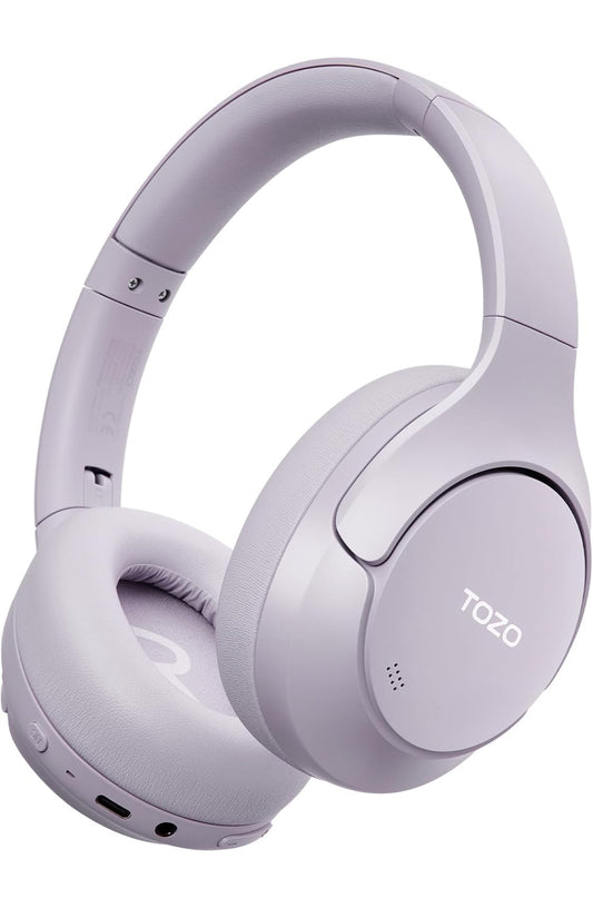 HT3 Hybrid Noise Cancelling Headphones, 90H Battery Life Over Ear Bluetooth 6.0 Foldable Headset, AI Voice Assistant - Light Purple