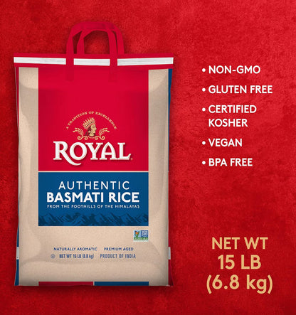 Royal - Natuurlik Verouderde Outentieke Langkorrel Wit Basmatirys - 15 lbs