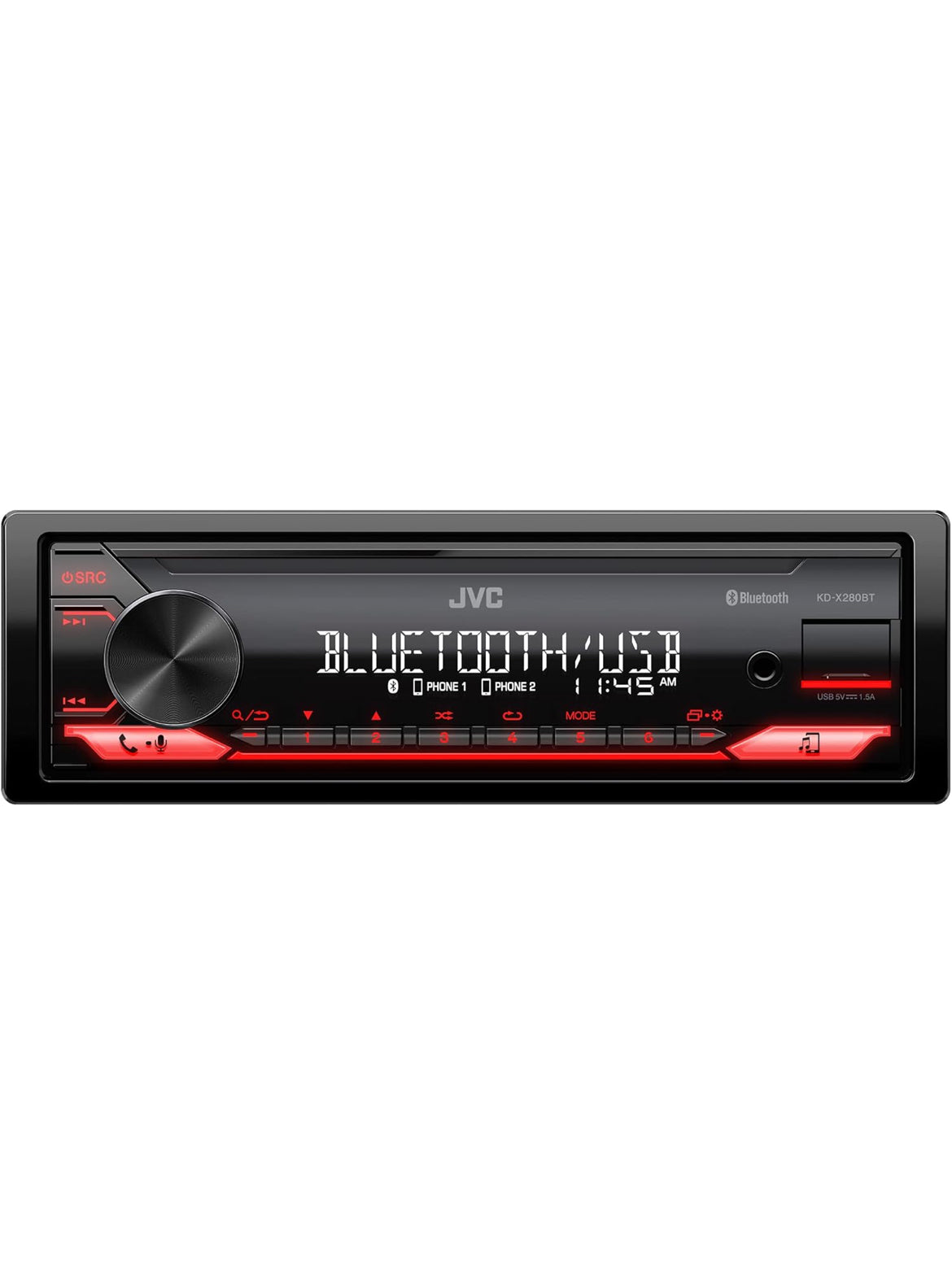 JVC KD-XD28BT Bluetooth-motorstereo met USB-poort – AM/FM-radio, MP3-speler, hoëkontras-LCD, 50 Watt, afneembare voorpaneel – Enkel DIN – 13-band-EQ