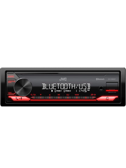 JVC KD-XD28BT Bluetooth-motorstereo met USB-poort – AM/FM-radio, MP3-speler, hoëkontras-LCD, 50 Watt, afneembare voorpaneel – Enkel DIN – 13-band-EQ