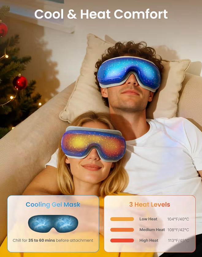 New Limited Edition Eye Massager with Heat and Cooling, Eyeris 3 Voice Control, Eye Care Sleep Mask - Blue