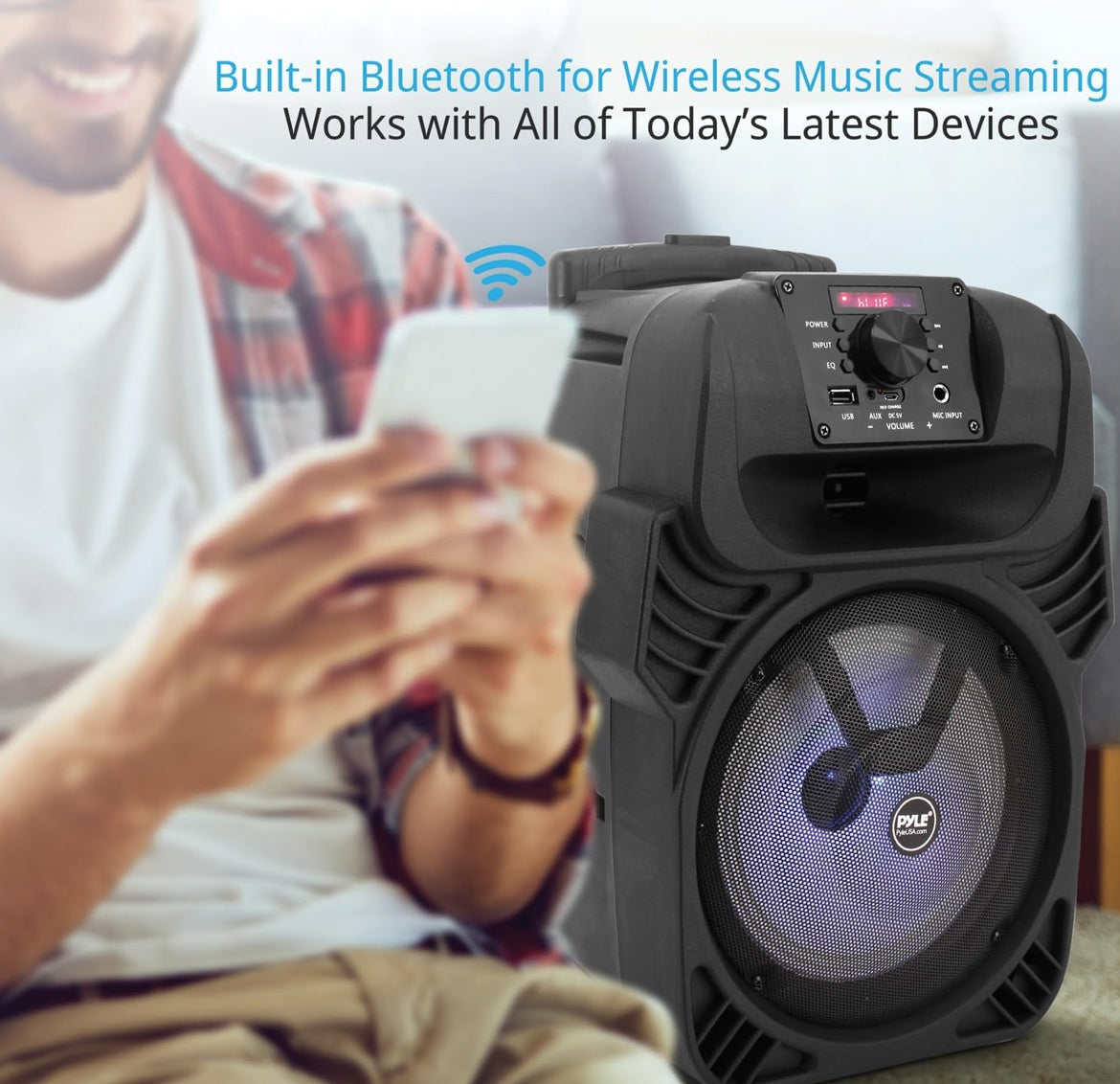 Rechargeable 8" Portable Bluetooth Speaker 500W Indoor/Outdoor Karaoke Machine Sound System - Multi-Color LED Party Lights, Mic Input, FM Radio, MP3/USB & Remote Control (Black)
