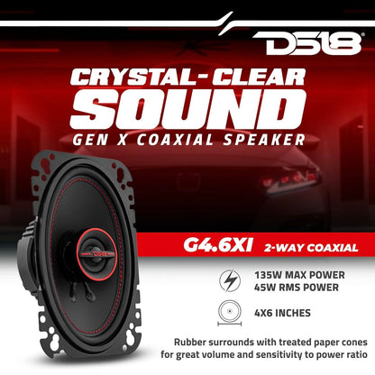 DS18 G4.6Xi GEN-X 4x6 DUIM 2-Rigting Koaksiale Luidsprekers 135 Watt Maks Krag 4-Ohm - PAAR