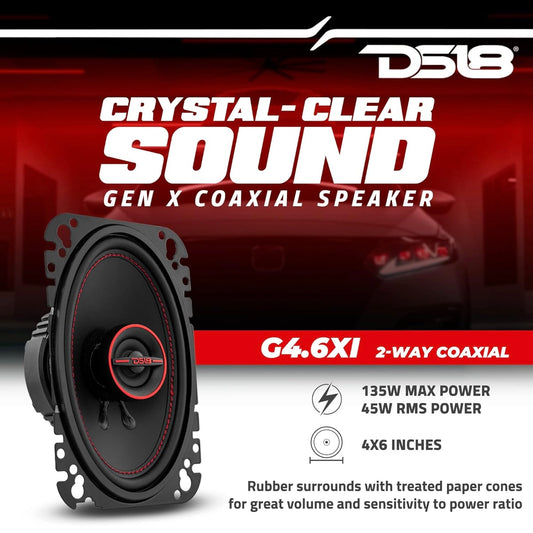 DS18 G4.6Xi GEN-X 4x6 INCH 2-Way Coaxial Speakers 135 Watts Max Power 4-Ohm - PAIR