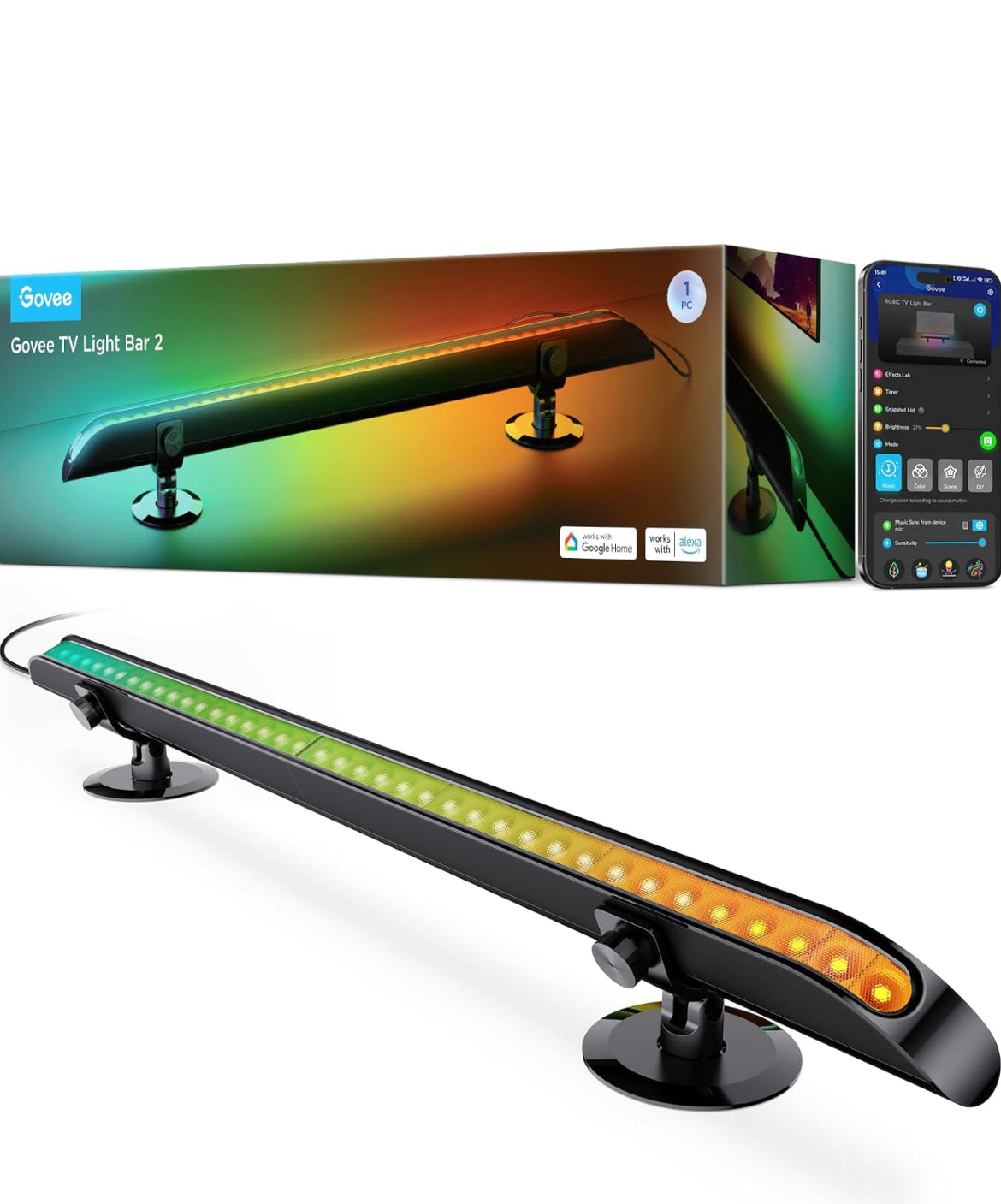Govee Upgraded 31 Inch LED Light Bar with Scene and Music Modes, RGBIC WiFi Light with Multiple Placement Options Suitable for 55-70 inch TVs, Voice and App Control, 1 Pack
