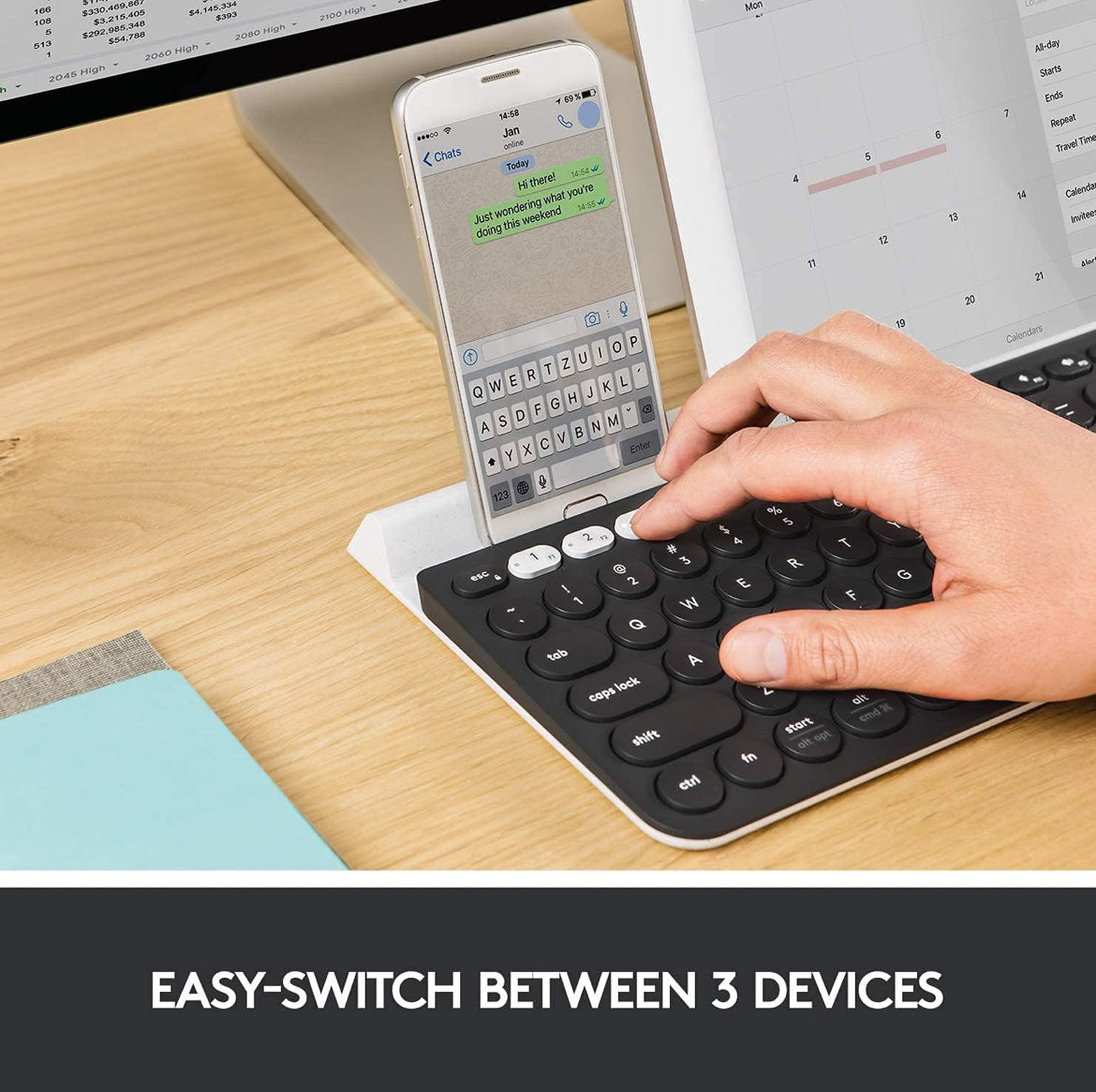 Logitech K780 Multi-Device Wireless Keyboard for Computer, Phone and Tablet – FLOW Cross-Computer Control Compatible - Speckles, White