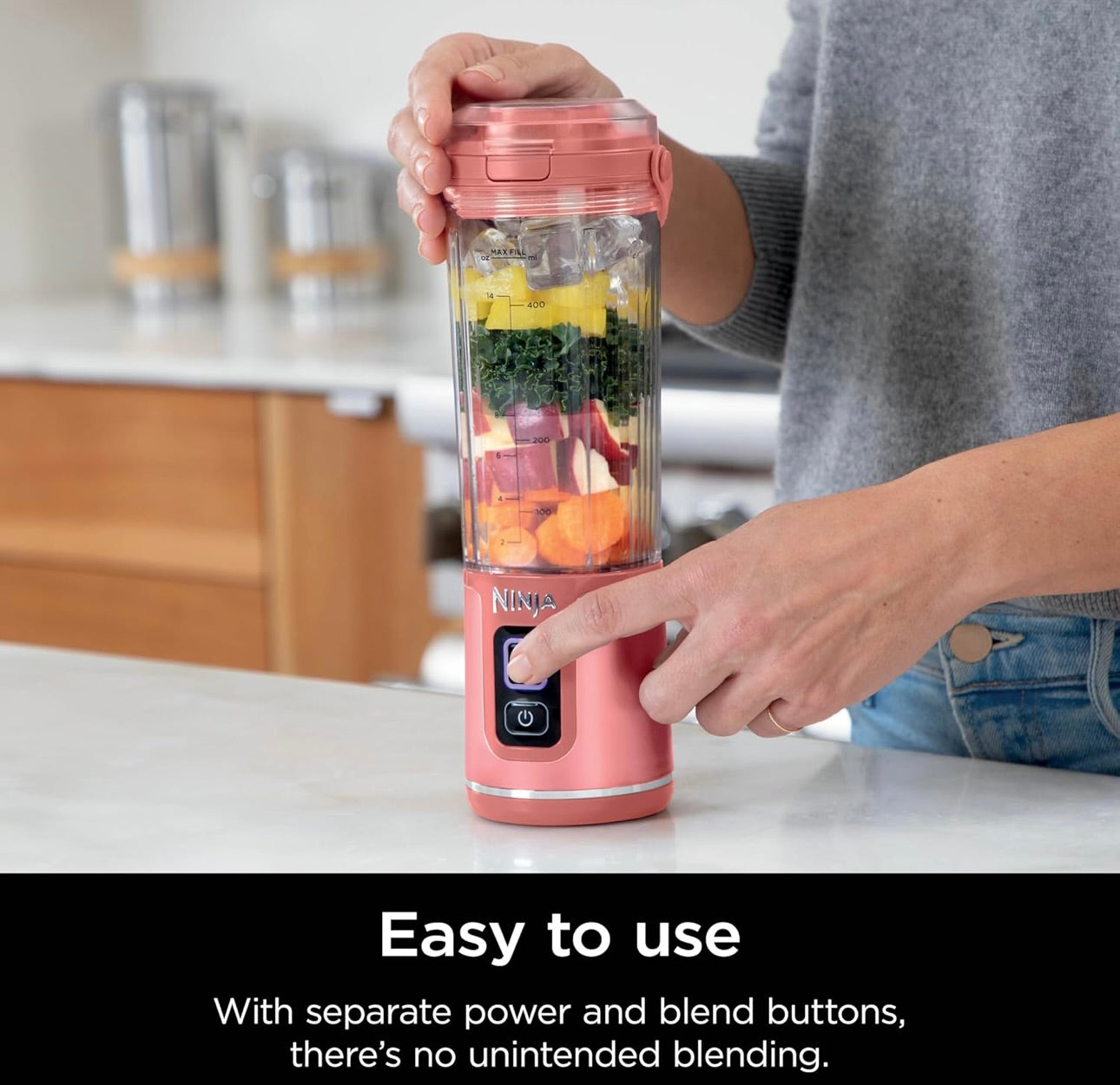 Ninja Blast Portable Blender, Cordless, 18oz. Vessel, Personal Blender BPA Free, Leakproof Lid & Sip Spout, USB-C Rechargeable, Dishwasher Safe Parts - Red Clay - BC151RY
